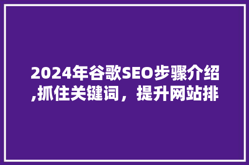 2024年谷歌SEO步骤介绍,抓住关键词，提升网站排名