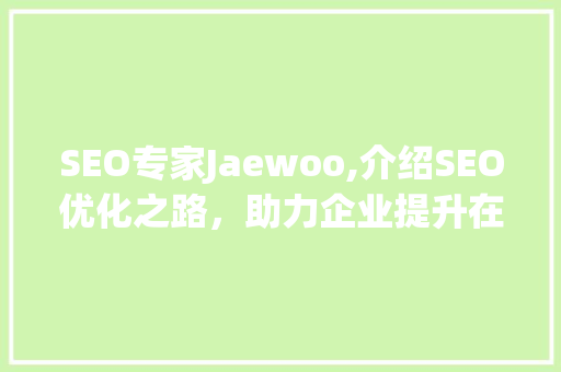 SEO专家Jaewoo,介绍SEO优化之路，助力企业提升在线竞争力