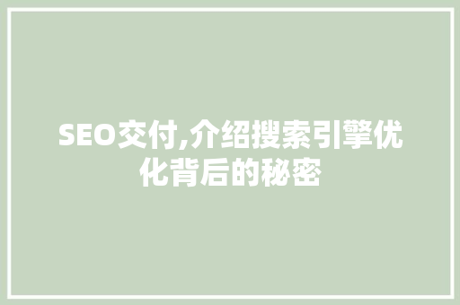 SEO交付,介绍搜索引擎优化背后的秘密