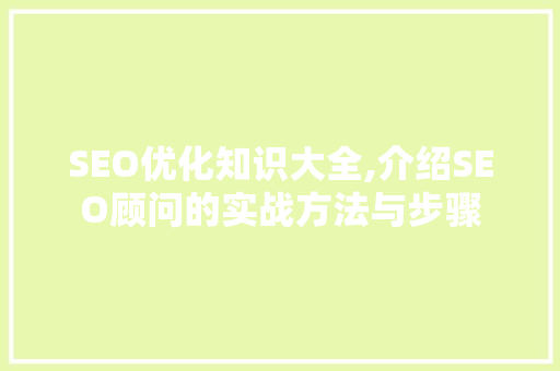 SEO优化知识大全,介绍SEO顾问的实战方法与步骤  第1张