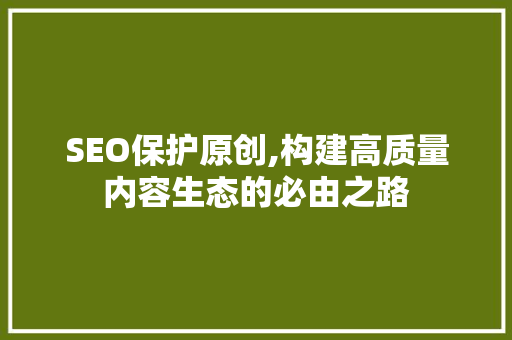 SEO保护原创,构建高质量内容生态的必由之路