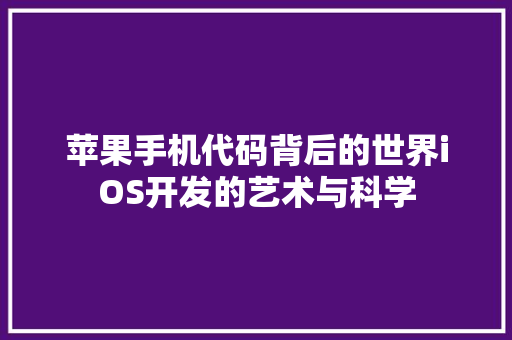 苹果手机代码背后的世界iOS开发的艺术与科学