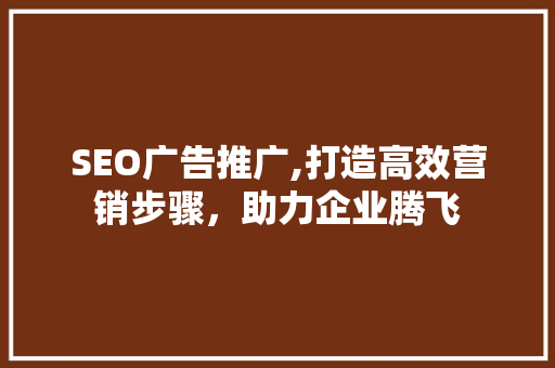 SEO广告推广,打造高效营销步骤，助力企业腾飞