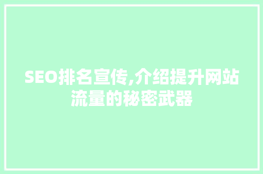 SEO排名宣传,介绍提升网站流量的秘密武器