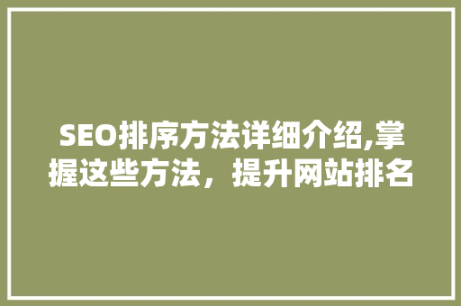 SEO排序方法详细介绍,掌握这些方法，提升网站排名