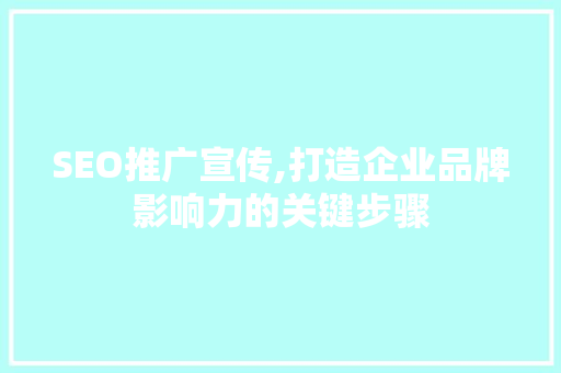 SEO推广宣传,打造企业品牌影响力的关键步骤