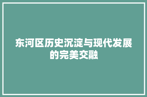 东河区历史沉淀与现代发展的完美交融