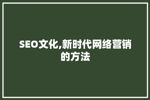 SEO文化,新时代网络营销的方法