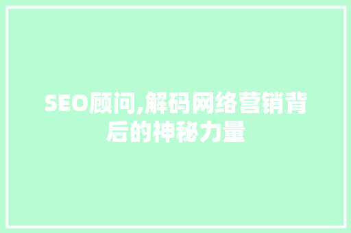 SEO顾问,解码网络营销背后的神秘力量
