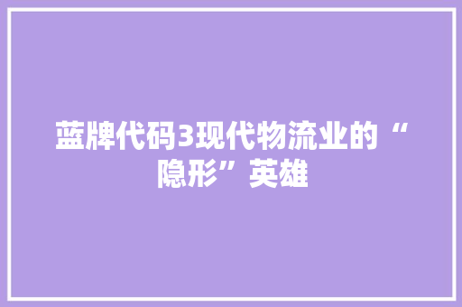 蓝牌代码3现代物流业的“隐形”英雄