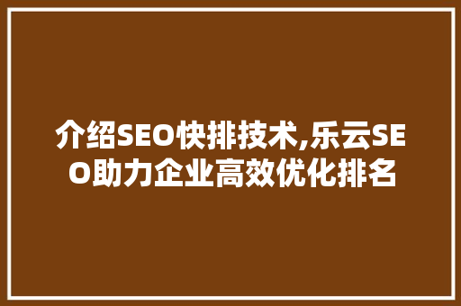 介绍SEO快排技术,乐云SEO助力企业高效优化排名