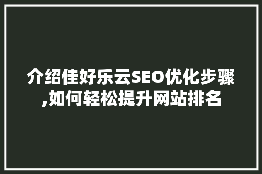 介绍佳好乐云SEO优化步骤,如何轻松提升网站排名