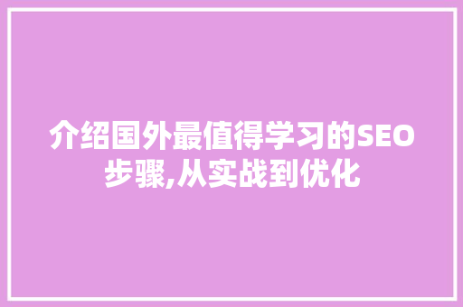 介绍国外最值得学习的SEO步骤,从实战到优化
