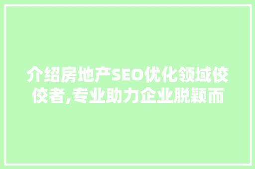 介绍房地产SEO优化领域佼佼者,专业助力企业脱颖而出