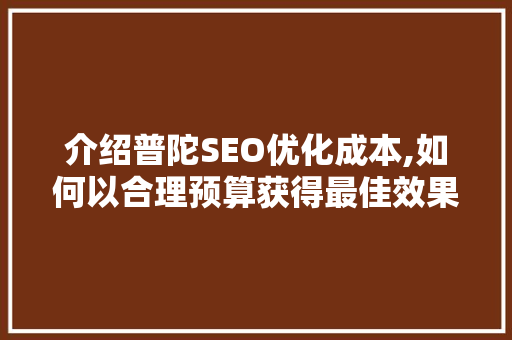 介绍普陀SEO优化成本,如何以合理预算获得最佳效果