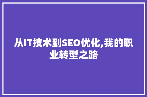从IT技术到SEO优化,我的职业转型之路