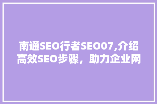 南通SEO行者SEO07,介绍高效SEO步骤，助力企业网络营销