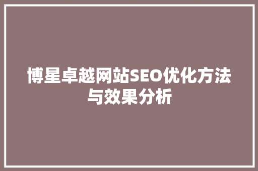 博星卓越网站SEO优化方法与效果分析
