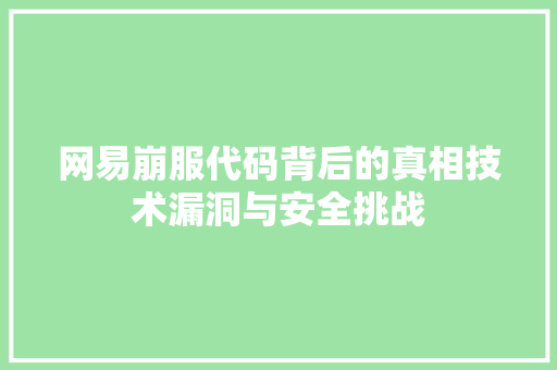 网易崩服代码背后的真相技术漏洞与安全挑战
