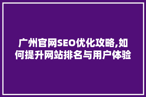 广州官网SEO优化攻略,如何提升网站排名与用户体验