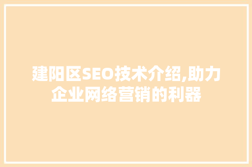 建阳区SEO技术介绍,助力企业网络营销的利器  第1张