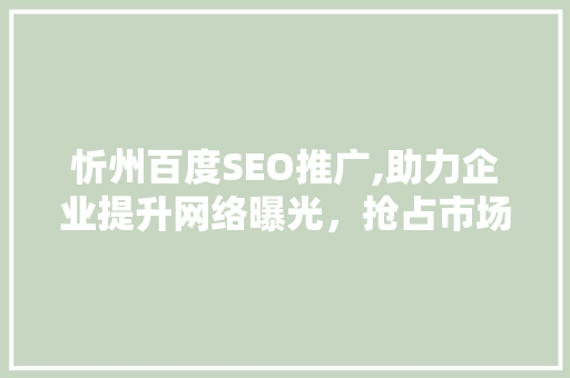 忻州百度SEO推广,助力企业提升网络曝光，抢占市场先机