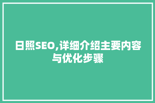 日照SEO,详细介绍主要内容与优化步骤