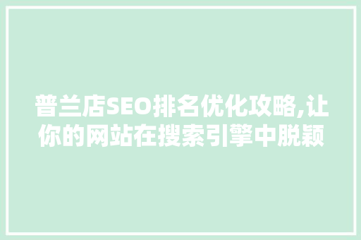普兰店SEO排名优化攻略,让你的网站在搜索引擎中脱颖而出
