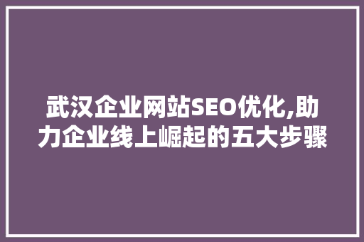 武汉企业网站SEO优化,助力企业线上崛起的五大步骤