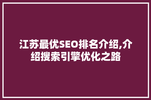 江苏最优SEO排名介绍,介绍搜索引擎优化之路