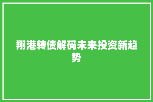 翔港转债解码未来投资新趋势
