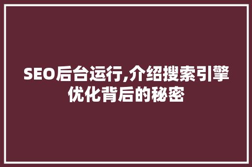 SEO后台运行,介绍搜索引擎优化背后的秘密