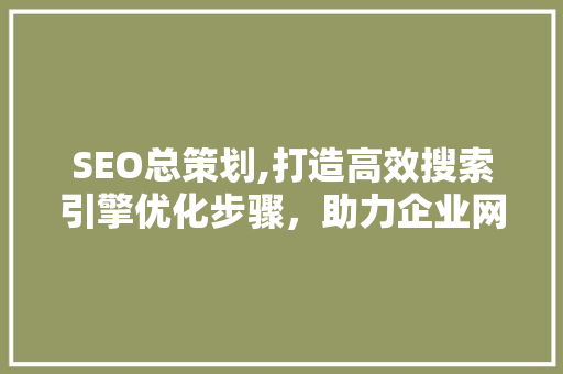 SEO总策划,打造高效搜索引擎优化步骤，助力企业网络营销