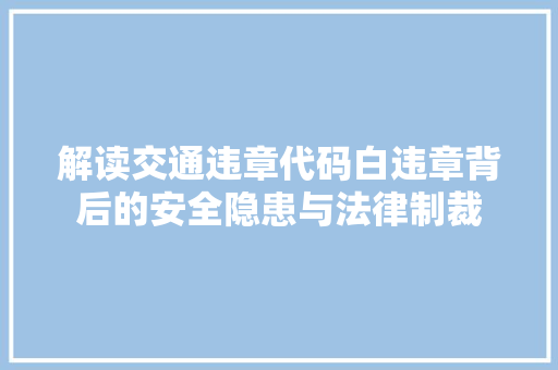 解读交通违章代码白违章背后的安全隐患与法律制裁