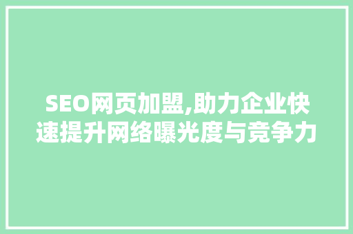 SEO网页加盟,助力企业快速提升网络曝光度与竞争力