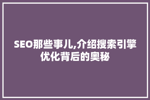 SEO那些事儿,介绍搜索引擎优化背后的奥秘  第1张