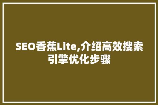 SEO香蕉Lite,介绍高效搜索引擎优化步骤
