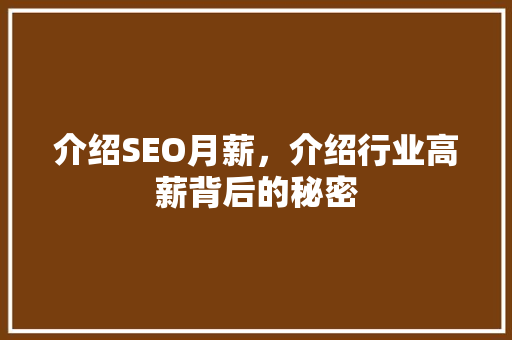 介绍SEO月薪，介绍行业高薪背后的秘密