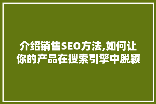 介绍销售SEO方法,如何让你的产品在搜索引擎中脱颖而出