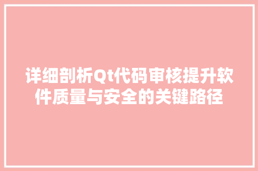 详细剖析Qt代码审核提升软件质量与安全的关键路径