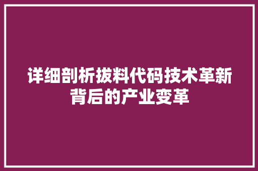 详细剖析拔料代码技术革新背后的产业变革