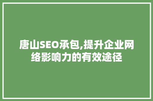 唐山SEO承包,提升企业网络影响力的有效途径