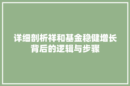 详细剖析祥和基金稳健增长背后的逻辑与步骤