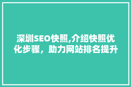 深圳SEO快照,介绍快照优化步骤，助力网站排名提升
