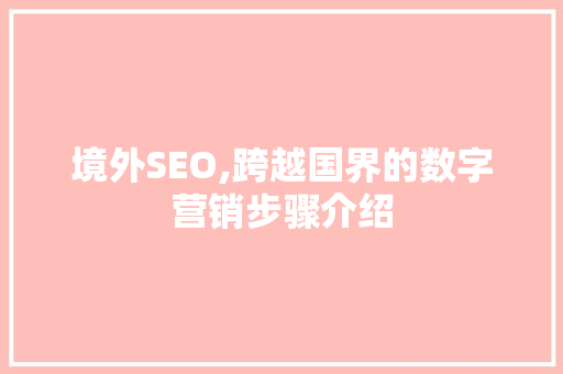 境外SEO,跨越国界的数字营销步骤介绍