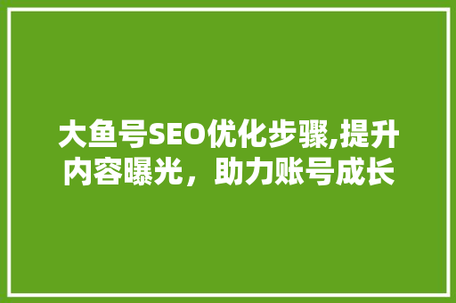大鱼号SEO优化步骤,提升内容曝光，助力账号成长