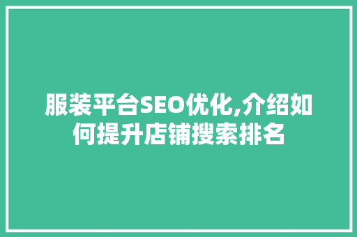 服装平台SEO优化,介绍如何提升店铺搜索排名