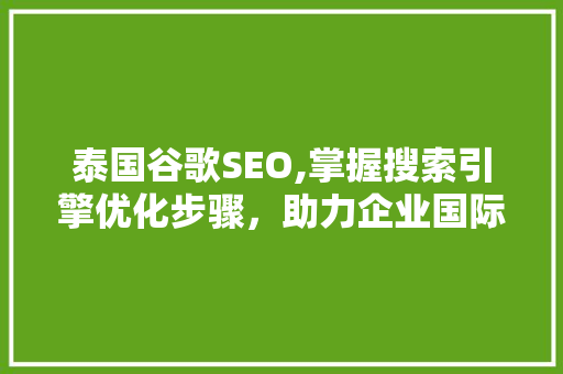 泰国谷歌SEO,掌握搜索引擎优化步骤，助力企业国际化发展