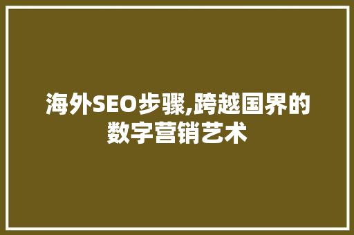 海外SEO步骤,跨越国界的数字营销艺术