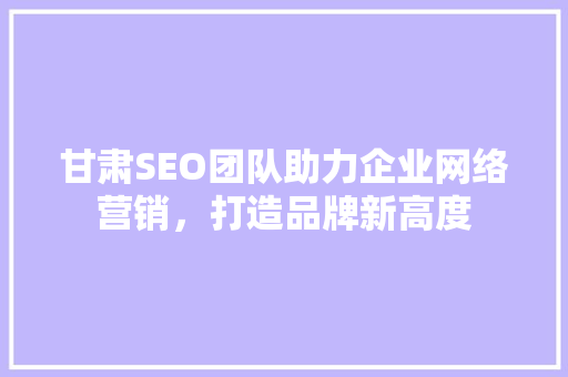 甘肃SEO团队助力企业网络营销，打造品牌新高度
